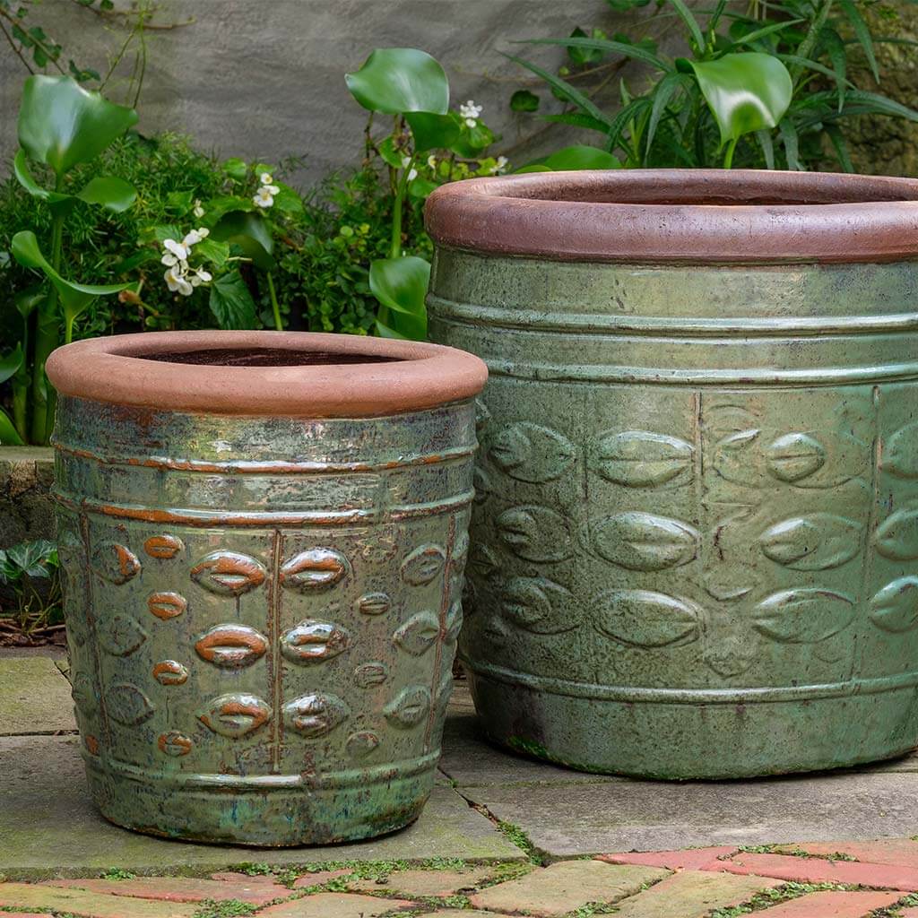 Rustic Leaf Pot - Rustic Green - S/2