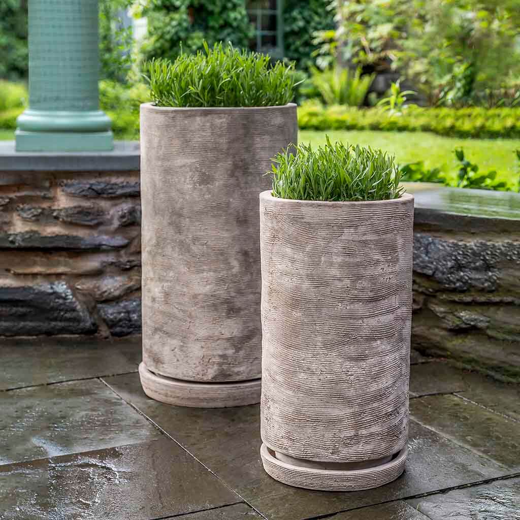 Sgraffito Planter, Tall - Antico Terra Cotta - S/2