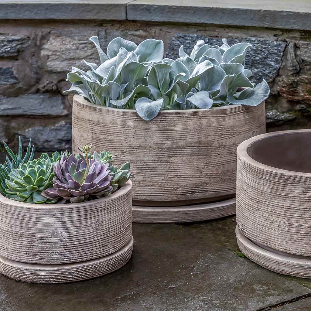 Sgraffito Planter, Low - Antico Terra Cotta - S/3