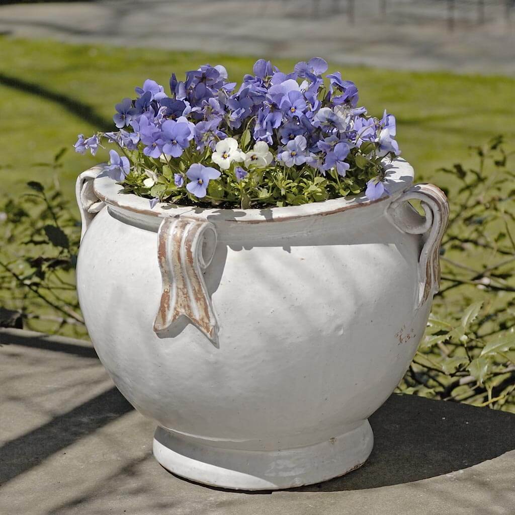 Round Handle Planter - Antique White - S/1