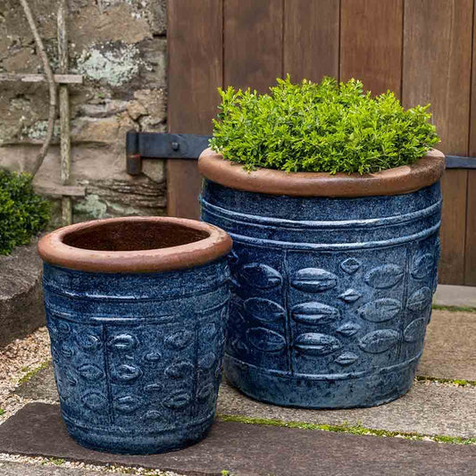 Rustic Leaf Pot - Rustic Blue - S/2