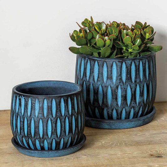 Parabola Large Round Planter - Etched Blue - S/8
