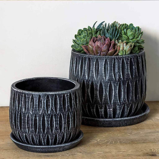 Parabola Large Round Planter - Etched Black - S/8