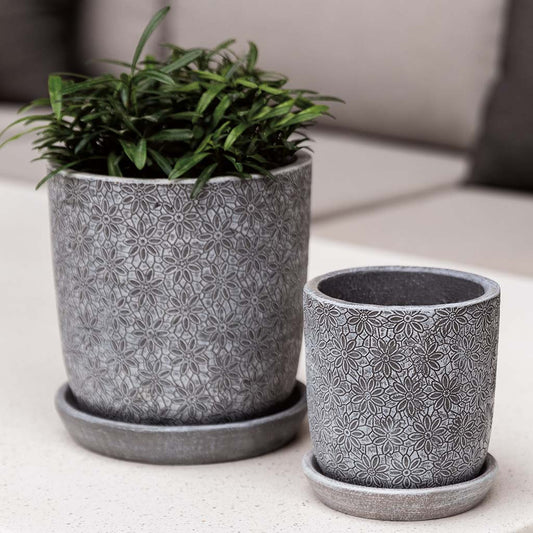 Marguerite Sm Round Planter - Etched Grey - S/8