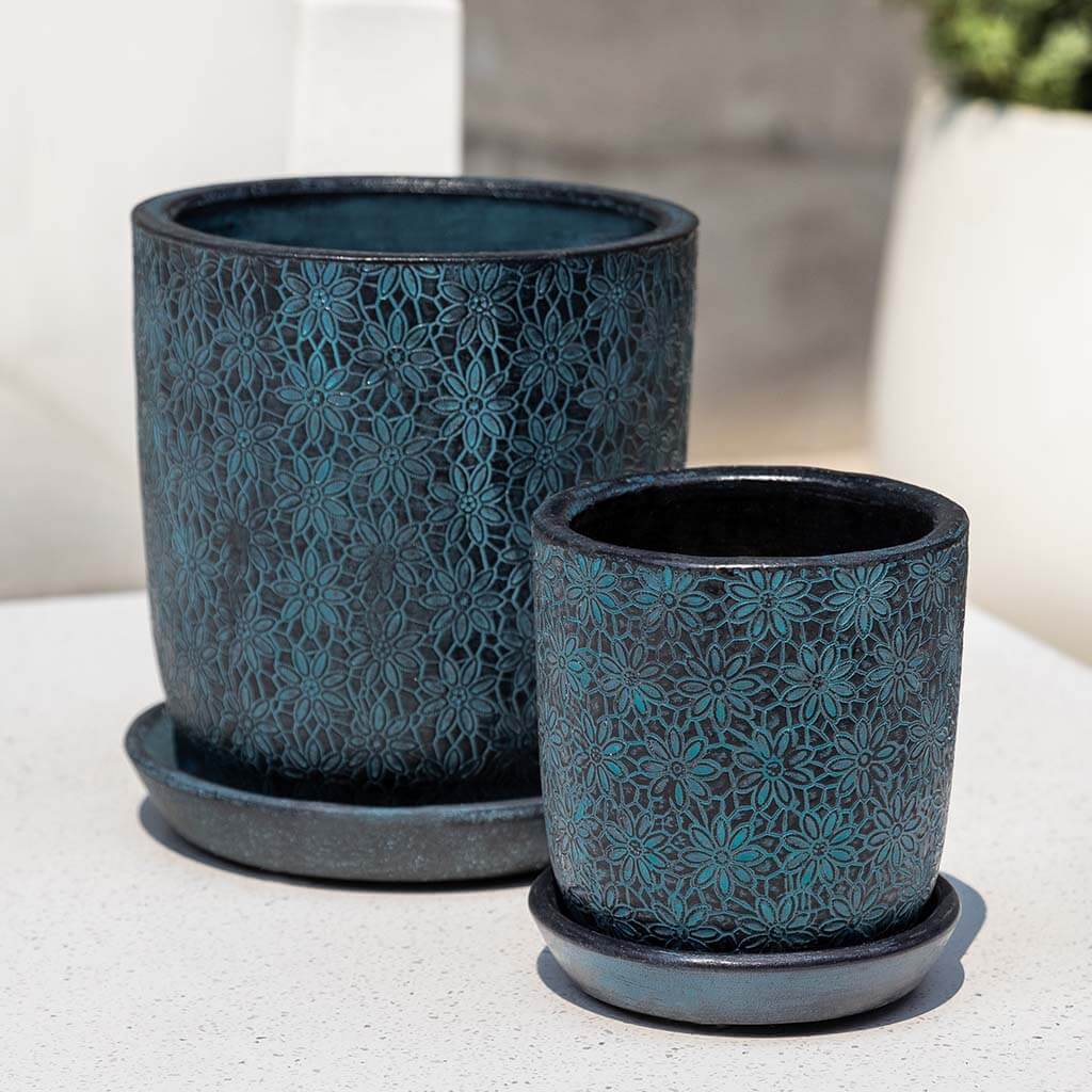 Marguerite Sm Round Planter - Etched Blue - S/8