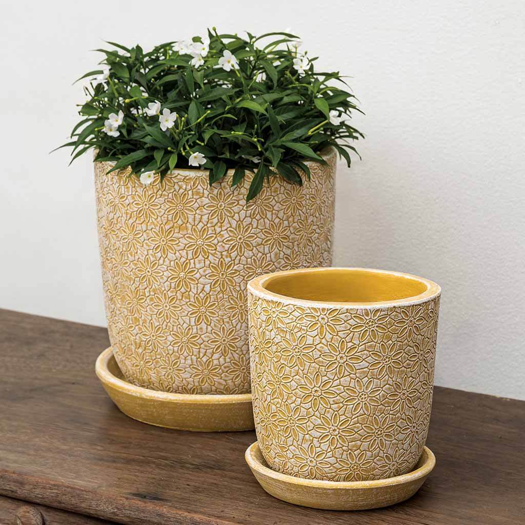 Marguerite Sm Round Planter - Etched Yellow - S/8
