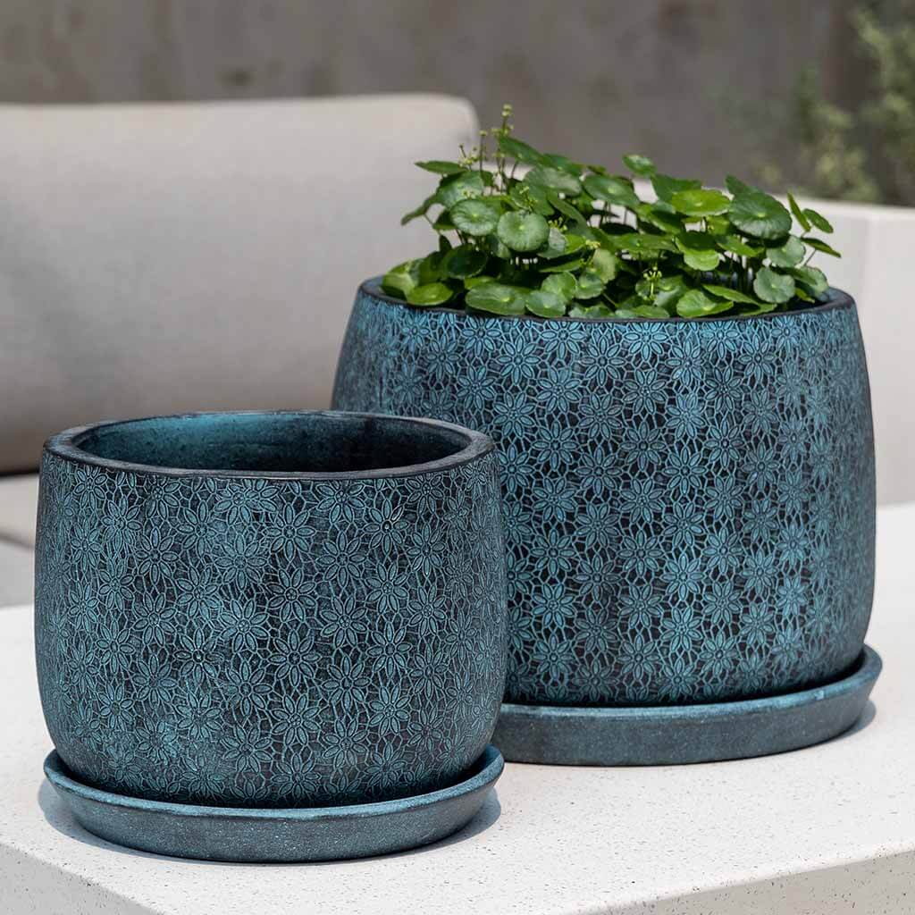 Marguerite Large Round Planter - Etched Blue - S/8