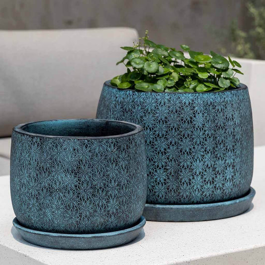 Marguerite Large Round Planter - Etched Blue - S/8