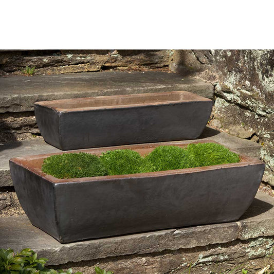 Rustic Trough Planter - Graphite - S/2