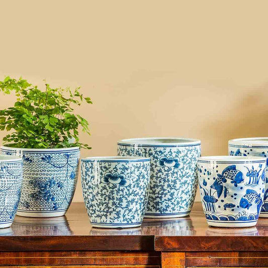 Cylinder Planter - Blue and White Mix - S/6