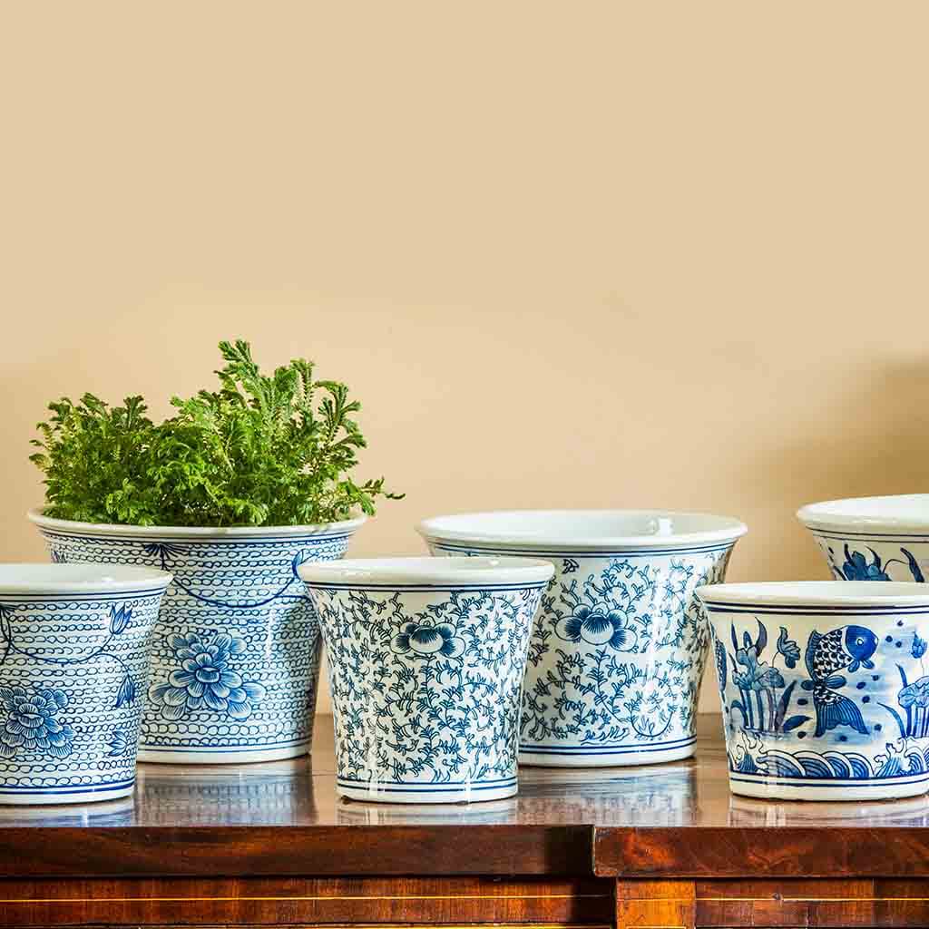 Flared Planter - Blue and White Mix - S/6