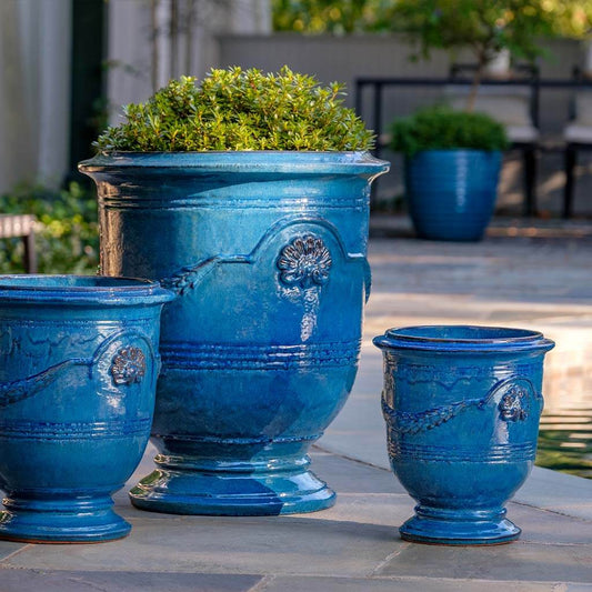 Coquille Anduze Urn - Cerulean Blue - S/3