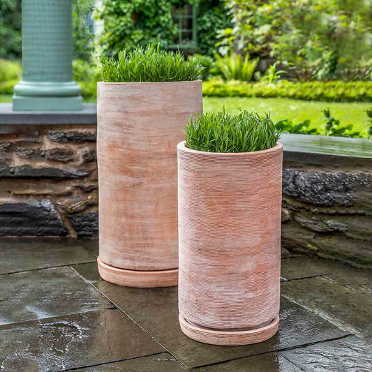 Sgraffito Planter, Tall - Terra Cotta - S/2