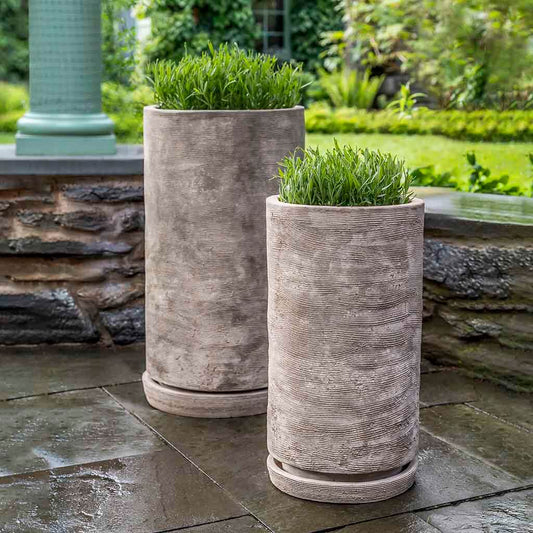 Sgraffito Planter, Tall - Antico Terra Cotta - S/2