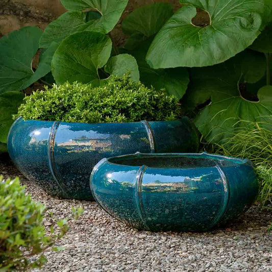 Rib Vault Planter, Low - Indigo Rain - S/2